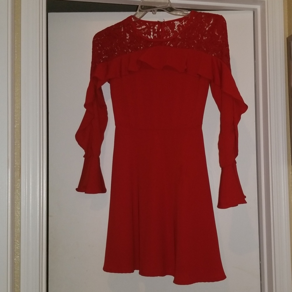 SOLD! SECRET KISS RED LACE LONG SLEEVE DRESS